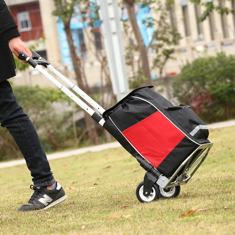 Aluminum Alloy Luggage Cart 75kg Bearing Home Trolley Cart Outdoor Portable Folding Shopping Cart for Market Purchase Carring