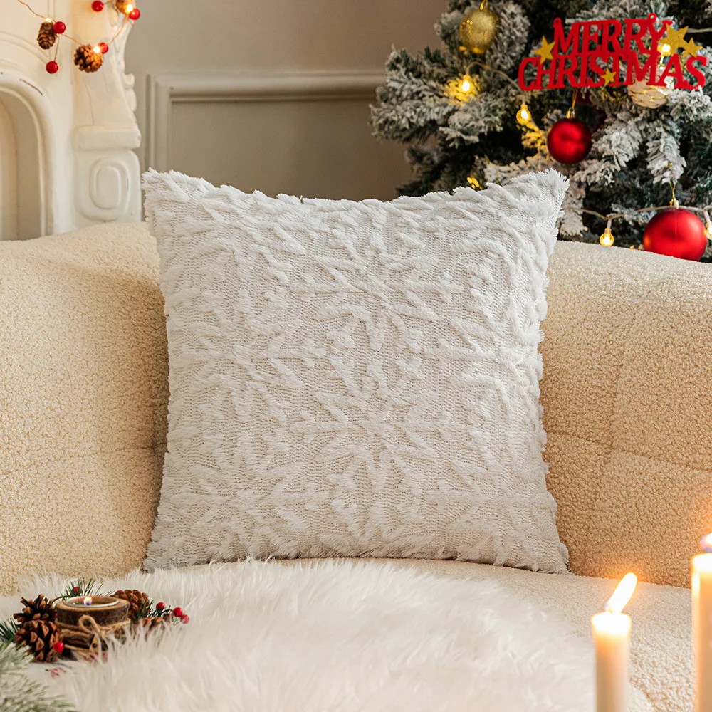 Christmas Pillow Cover, Plush Snowflake Christmas Tree, Embroidered Plush Living Room Sofa Cushion, Holiday Party Decoration Pil