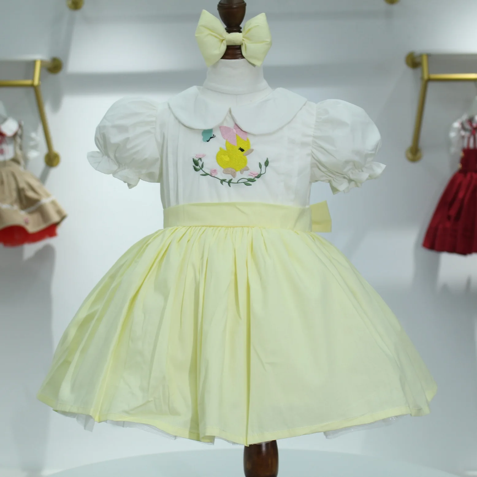 Baby Girl Summer Duck Embroidery Turkish Vintage Lolita Princess Ball Gown Dress for Birthday Holiday Casual Eid B162
