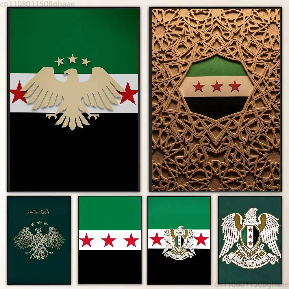 

Eagle Syrian New 2026 Logo Flag new group Poster HD home decor sticky wall waterproof home living room bar aesthetic decor