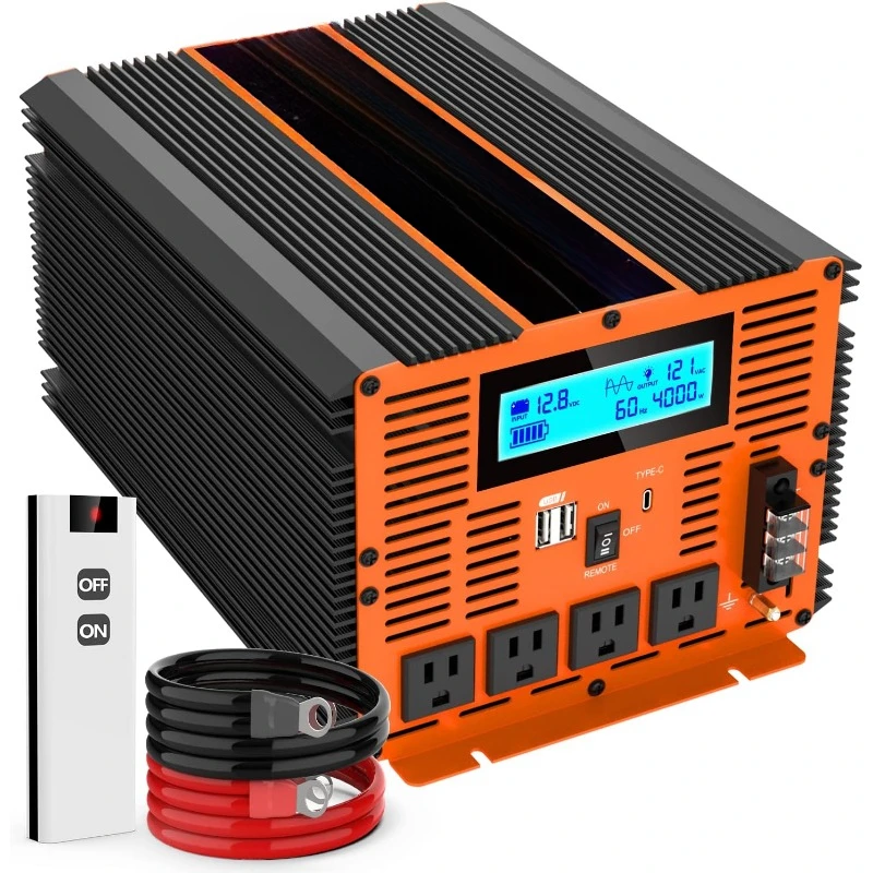 4000 Watt Pure Sine Wave Power Inverter 12V DC to 110V 120V Converter for Family RV Off Grid Solar System Car