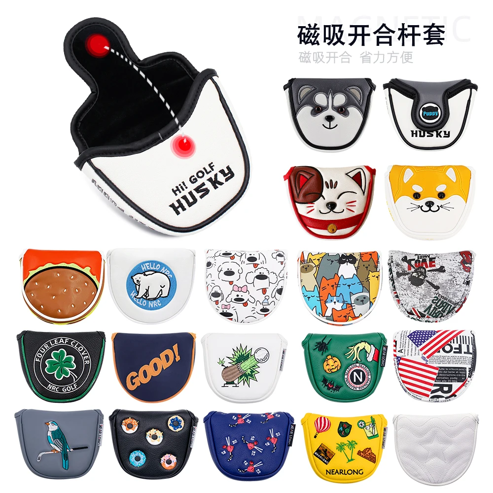 Golf semicircle putter head cover cartoon cute variety of PU waterproof magnet Velcro closed club cover