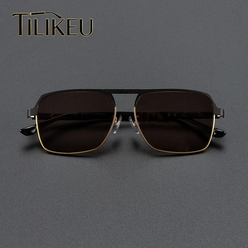 

2026 New Brown Crystal Glass Lens Sunglasses Men Full Frame Alloy Classic Pilot Driving Sunshade Stone Square Sun Glasses UV400