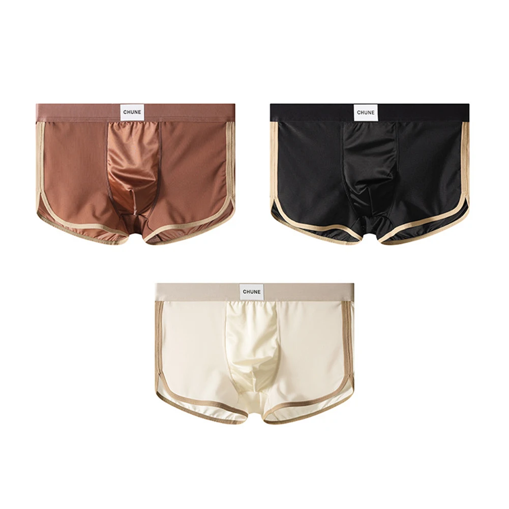 Ice Silk Men's Underwear Ice Silk A Ice Silk Boxers Moisture-Wicking 3 Pcs Set Classic Style Elastic Waistband