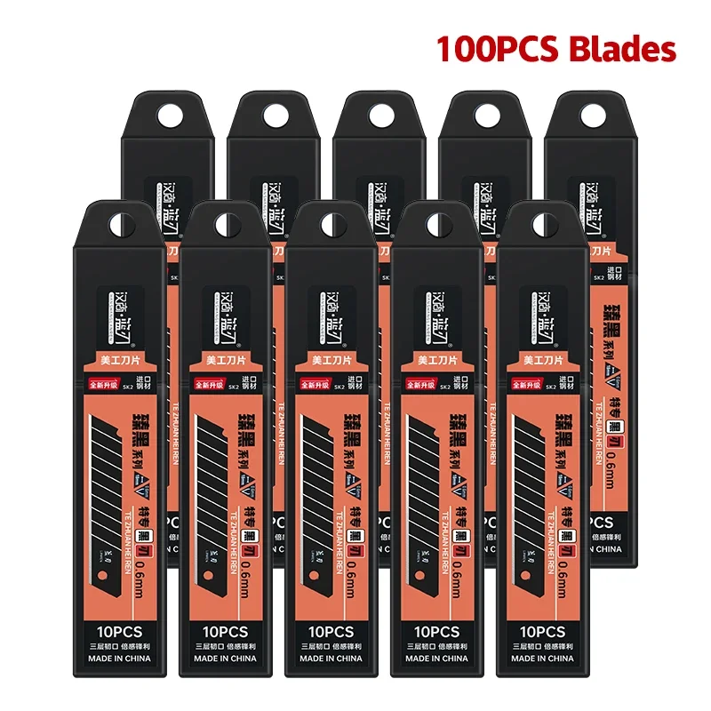 100/10PCS Carbon Staal Vervangen Utility Mes 100mm * 18mm Zwart DIY Tool Carving Blades voor Student Office Station