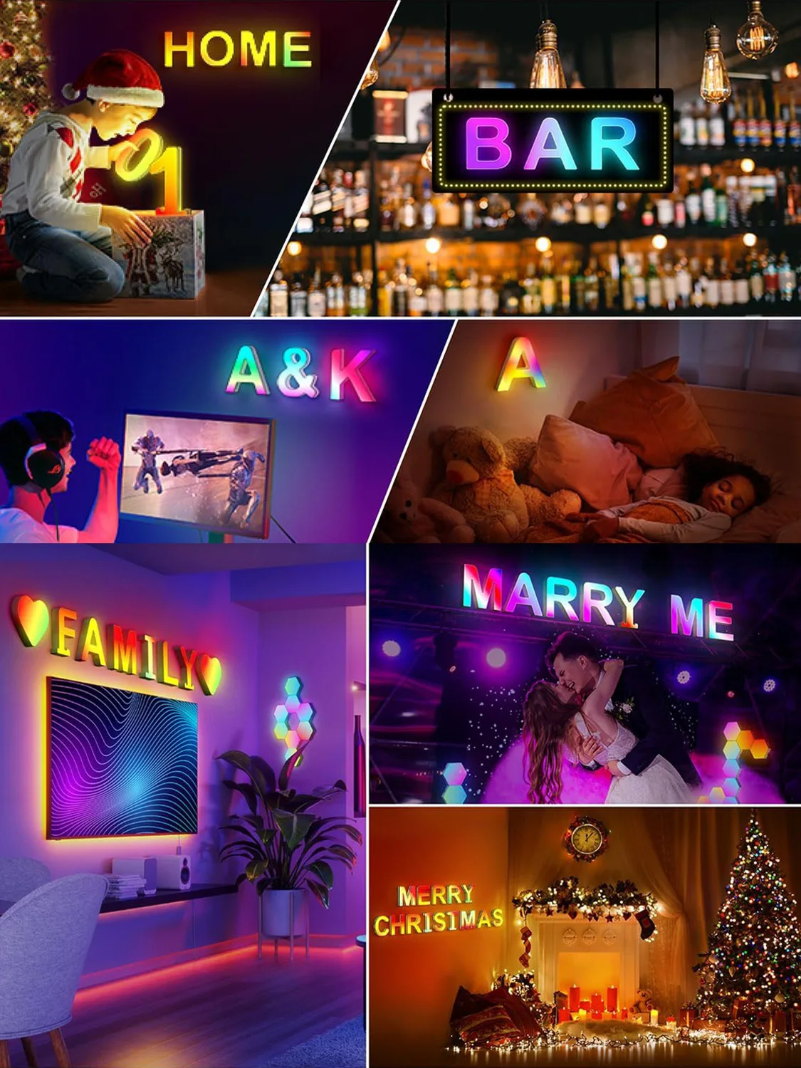 Letters Night Light Smart APP with 128+ Scenes DIY Music Sync Gift Stick Wall for Home Living Room Bedroom Decor Lights Letter H