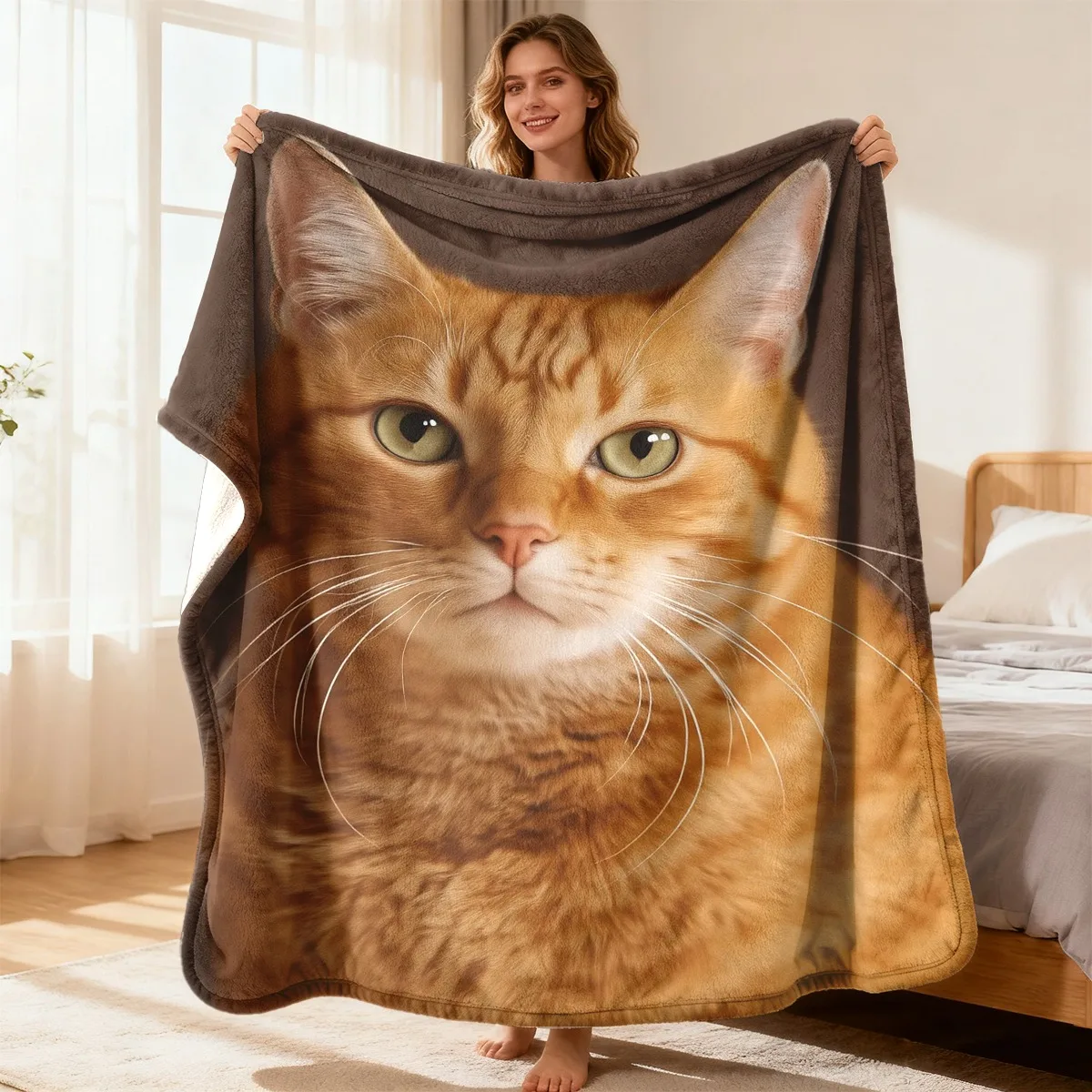 Comfortable Four-Season Orange Cat Flannel Blanket That Is Soft And Warm, Machine Washable, And Features a Vivid Ginger Tiger Sp