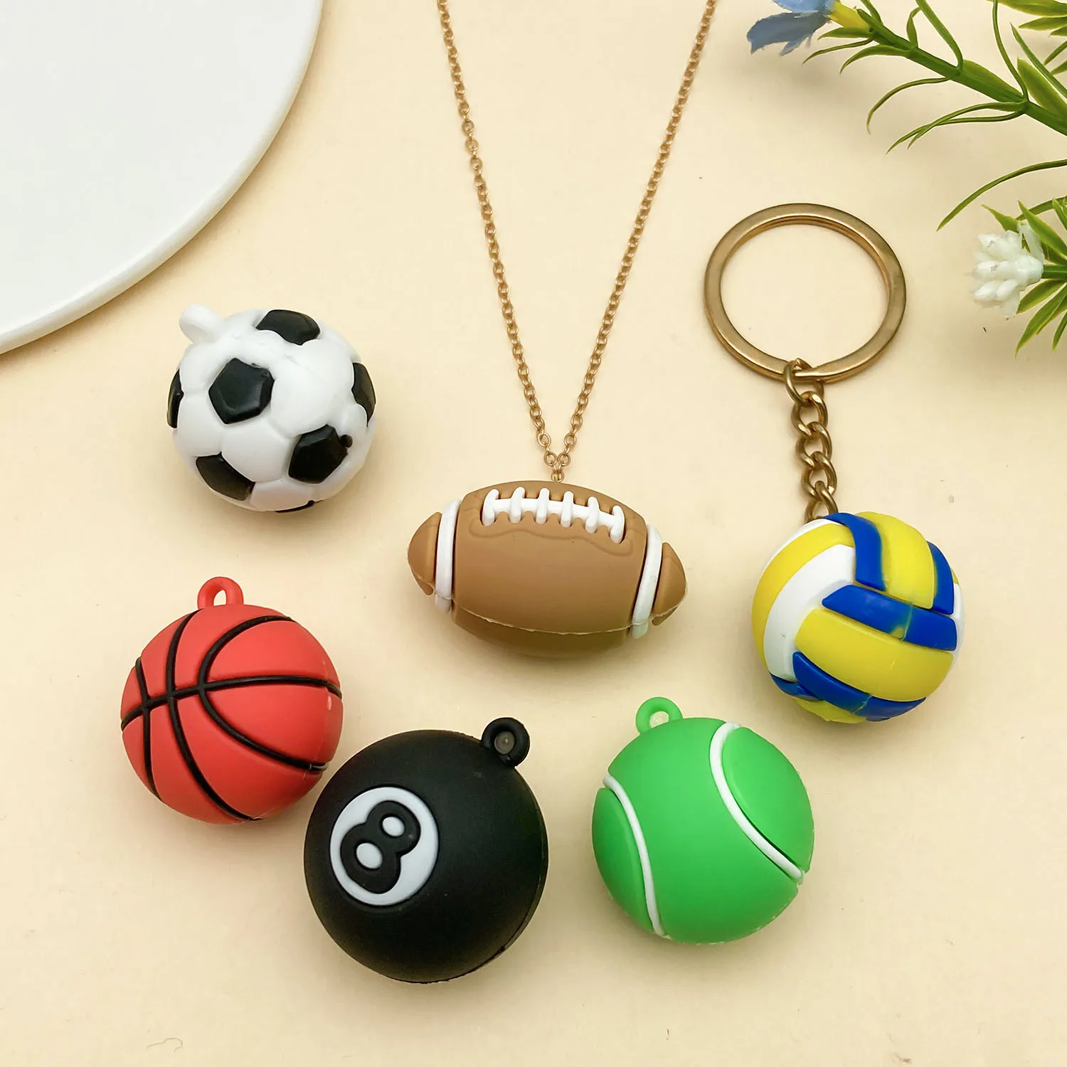 6/10pcs Mixed Sports Ball Soft PVC Charms Soccer Basketball Tennis Pendants For DIY Keychain Necklace Jewelry Making Supplies