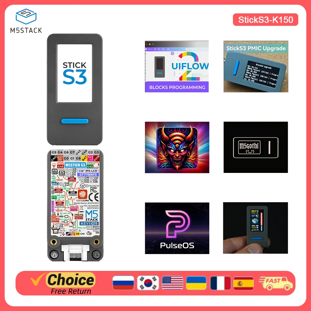 

M5Stack StickS3 StickC PLUS2 (обновленная версия) ESP32-S3 8 МБ Flash PSRAM Программируемый контроллер для разработки IoT