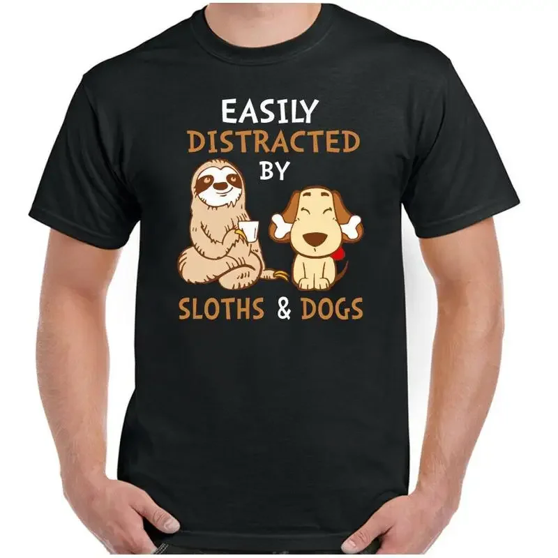 Sloths Dogs T Shirt Mens Funny Puppy Adhd Easily Distracted Ocd Top Animal