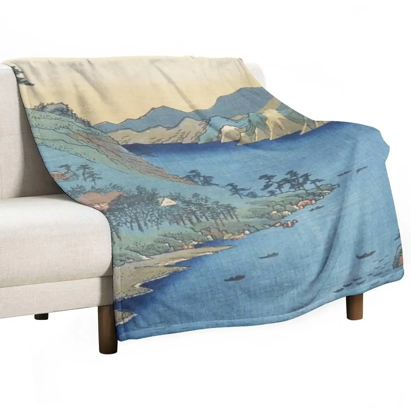 HD Province of Totomi: Lake Hamana, by Utagawa Hiroshige HIGH DEFINITION Throw Blanket Sofa anime Blankets