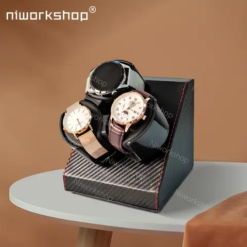 니워크숍 자동 시계 와인더, 럭셔리 PU 가죽 3 슬롯 시계 보관 케이스, 조용한 모터, 메모리 코튼 시계 베개, 1 개