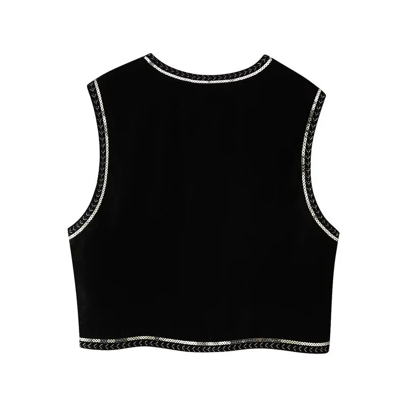 

Women's Velvet Cotton Embroidered Svel Open Front Vest 2024 Autumn Winter New Arrival Faion Versatile ort Length