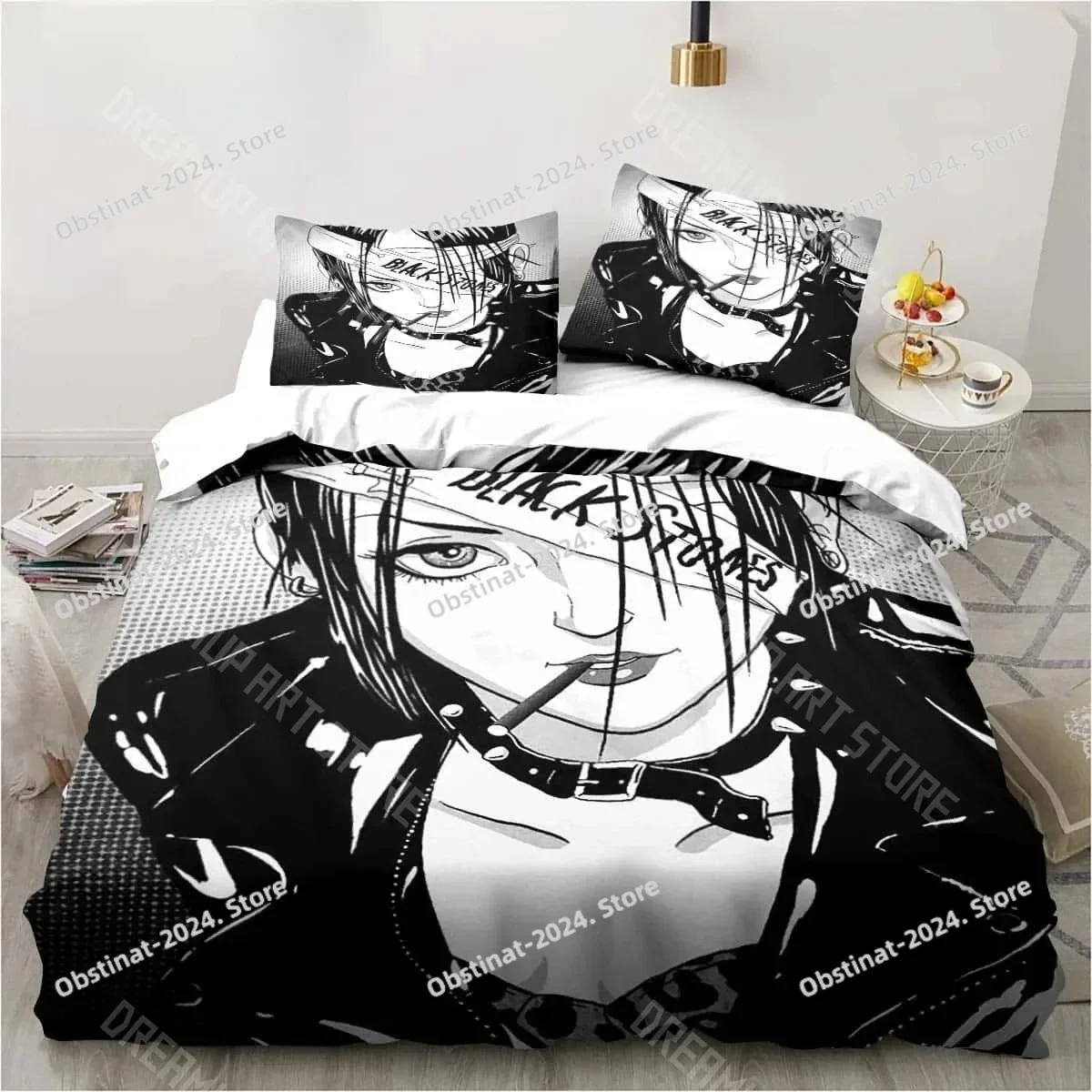 

3D Print Cartoons Black Stone NANA Manga Bedding Set Single Twin Full Queen King Size Bed Set Adult Kid Bedroom Duvet Cover Sets