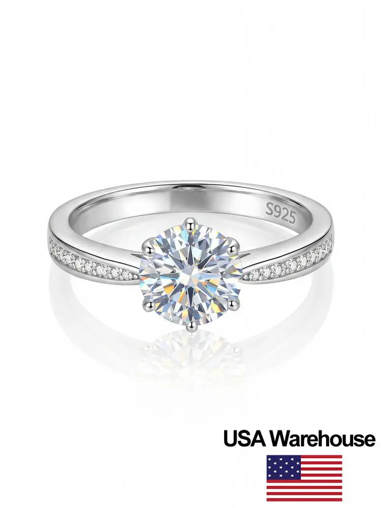 

S925 Sterling Silver Brilliant 1CT VVS1 Round Moissanite Wedding Engagement Ring High Quality Luxury Fine Jewelry for Women