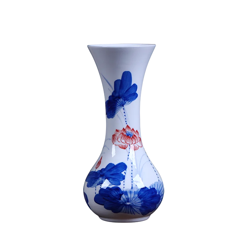 Decorative Ornaments Jingdezhen Ceramic Small Vase Flower Ware Hand Painted Blue and White Porcelain Charm of Lotus Flower