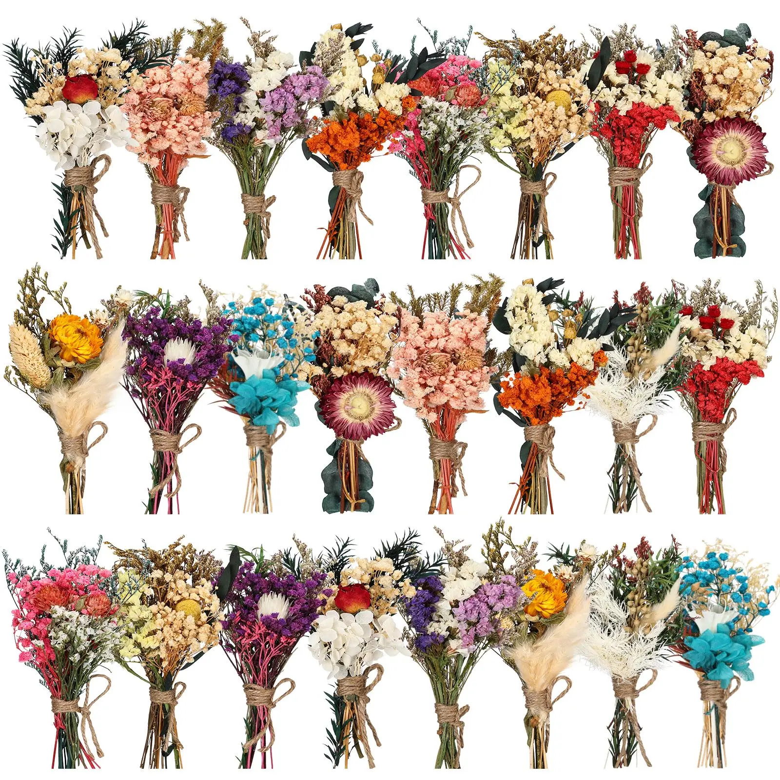 

24 Pcs Boho Dried Flower Bouquet Mini Wedding Handmade Dry Flowers Decor for Vase Crafts DIY Photo Boutonniere for Men Gift