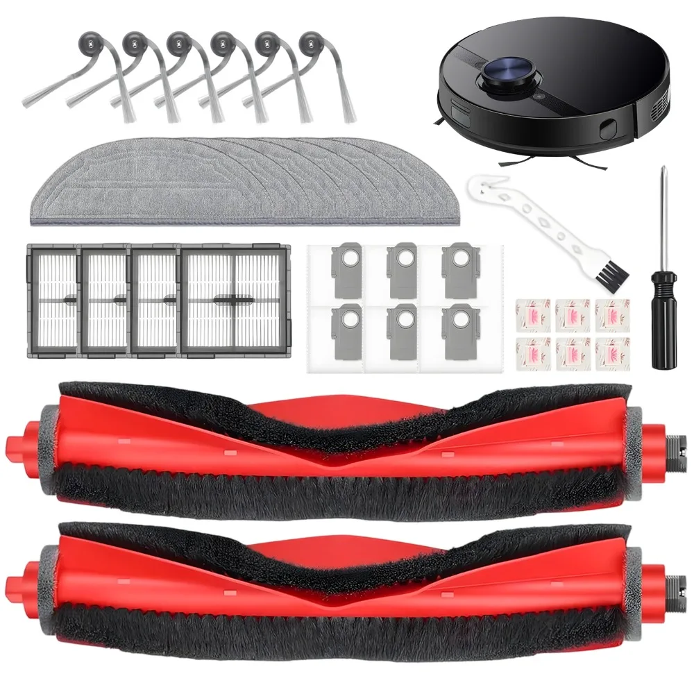 Ein 32-teiliges Ersatzteilset für den Roborock Q10 S5 Staubsauger, einschließlich einer Hauptbürste, eines Staubbeutels, eines Filters, eines Wischmopps, einer Seitenbürste und Reinigungswerkzeugen.
