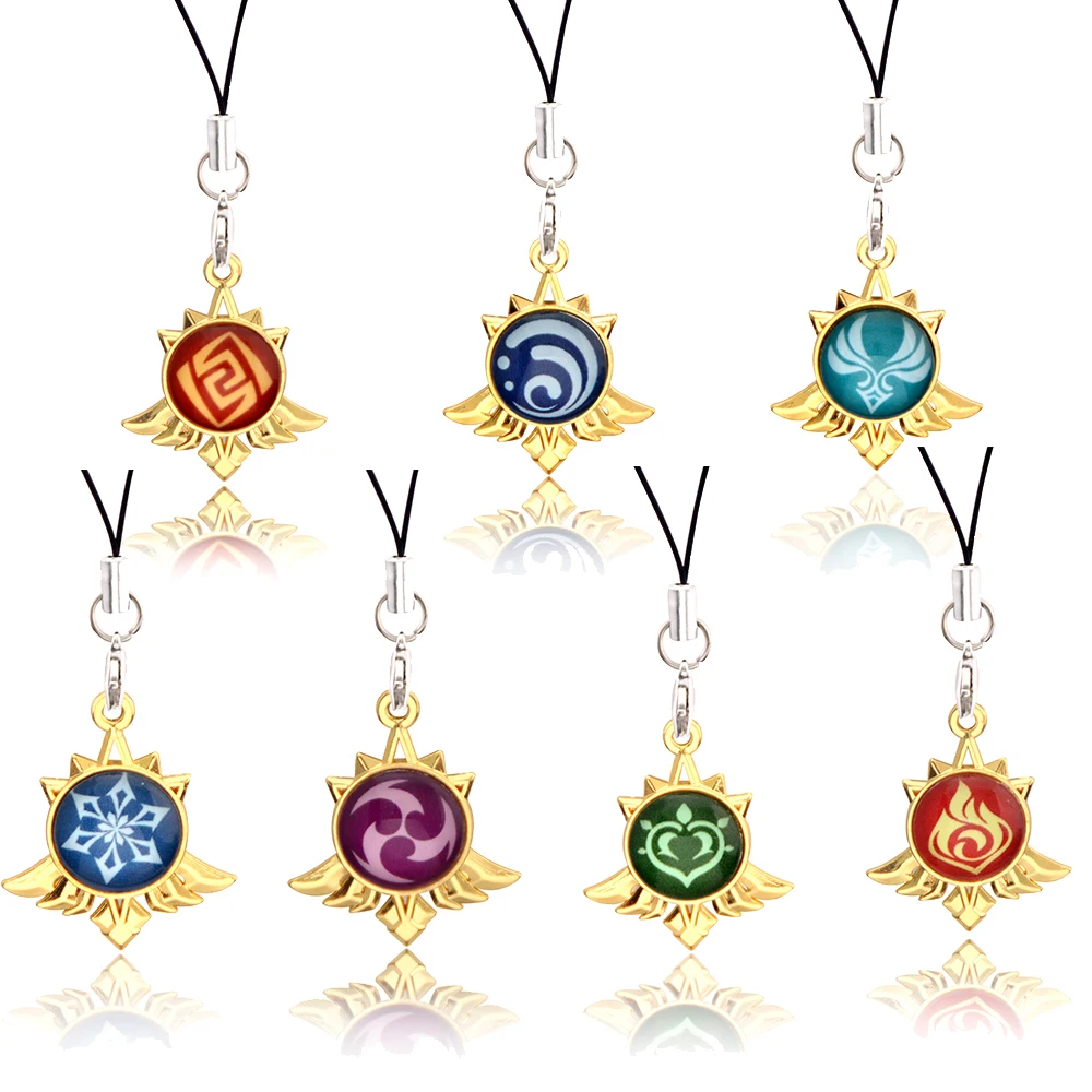 Genshin Impact Keychain Luminous 7 Element Weapons Eye Of Original God Double-Side Glass Pendant Keyring Phone Charms Souvenir