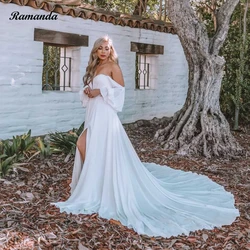 Ramanda Puff Sleeve Wedding Dress Elegant Backless High Slit Bride Dresses 2025 Bow Sweetheart Princess Vestido Noiva Customized