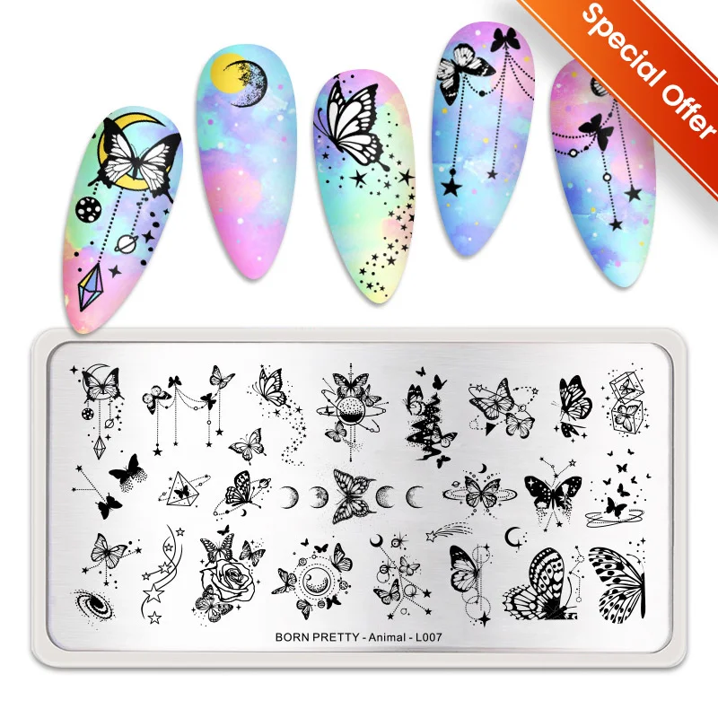 BORN PRETTY – modèles d'estampage pour Nail Art, plaques d'estampage, thème papillon, fleur, feuilles, outil d'impression, bricolage