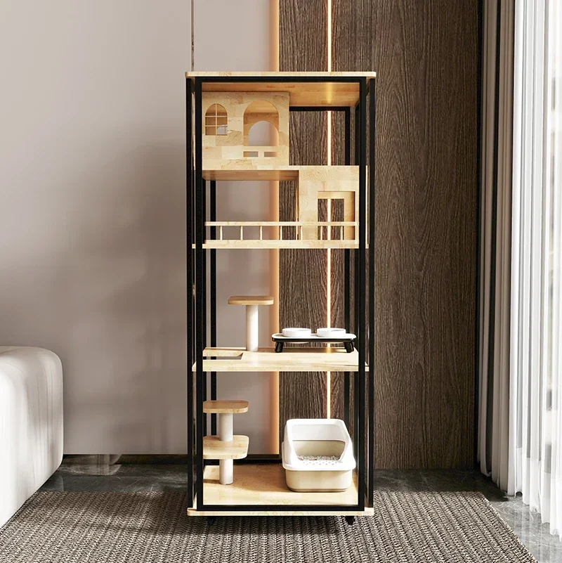 

Panoramic Cat Villa with Toilet Integrated Home Cat House White Small Apartment Solid Wood Cat Cage