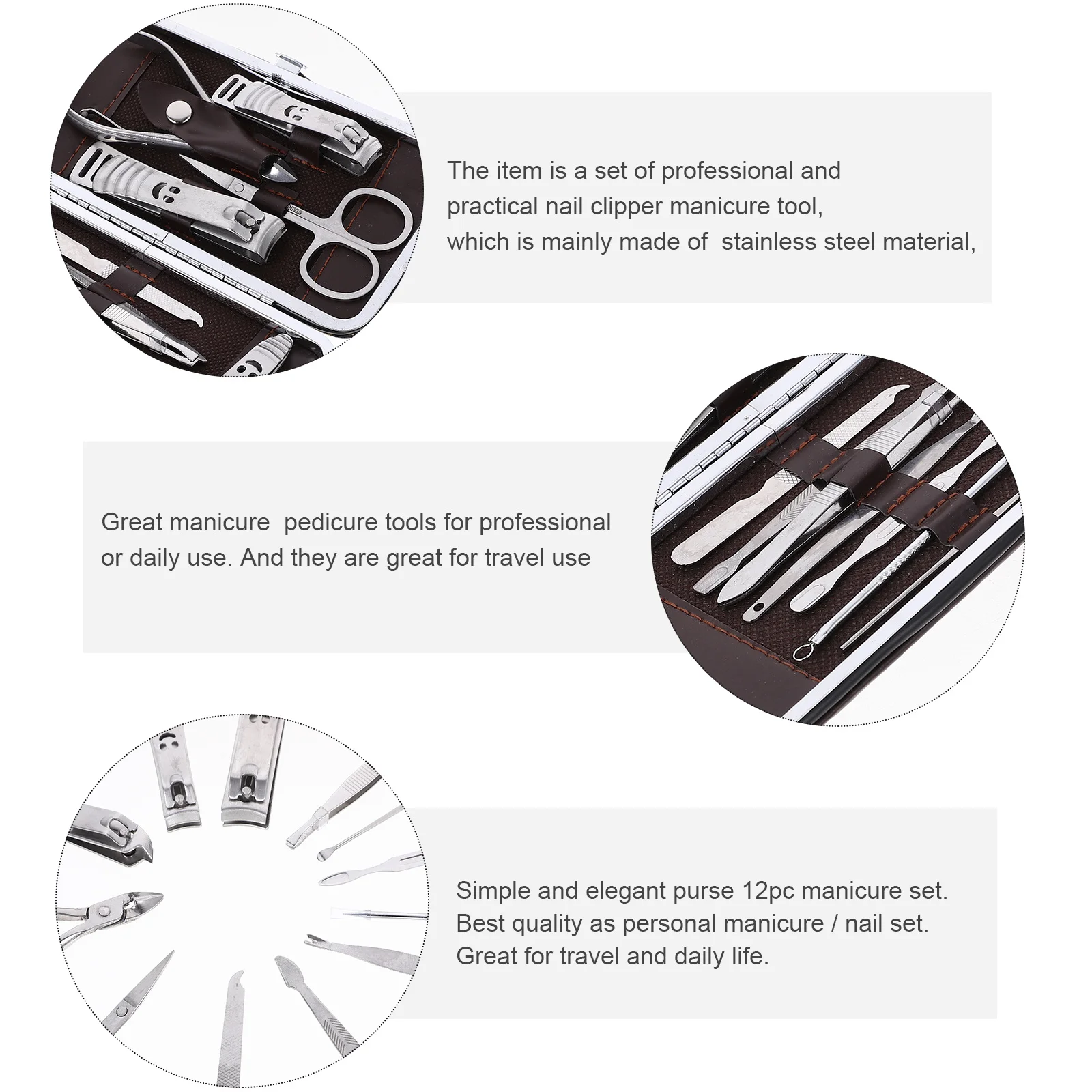 12Pcs Nail Clipper Manicure Pedicure Set Professional Stainless Steel Travel Nail Care Grooming Kit Manicure Kit