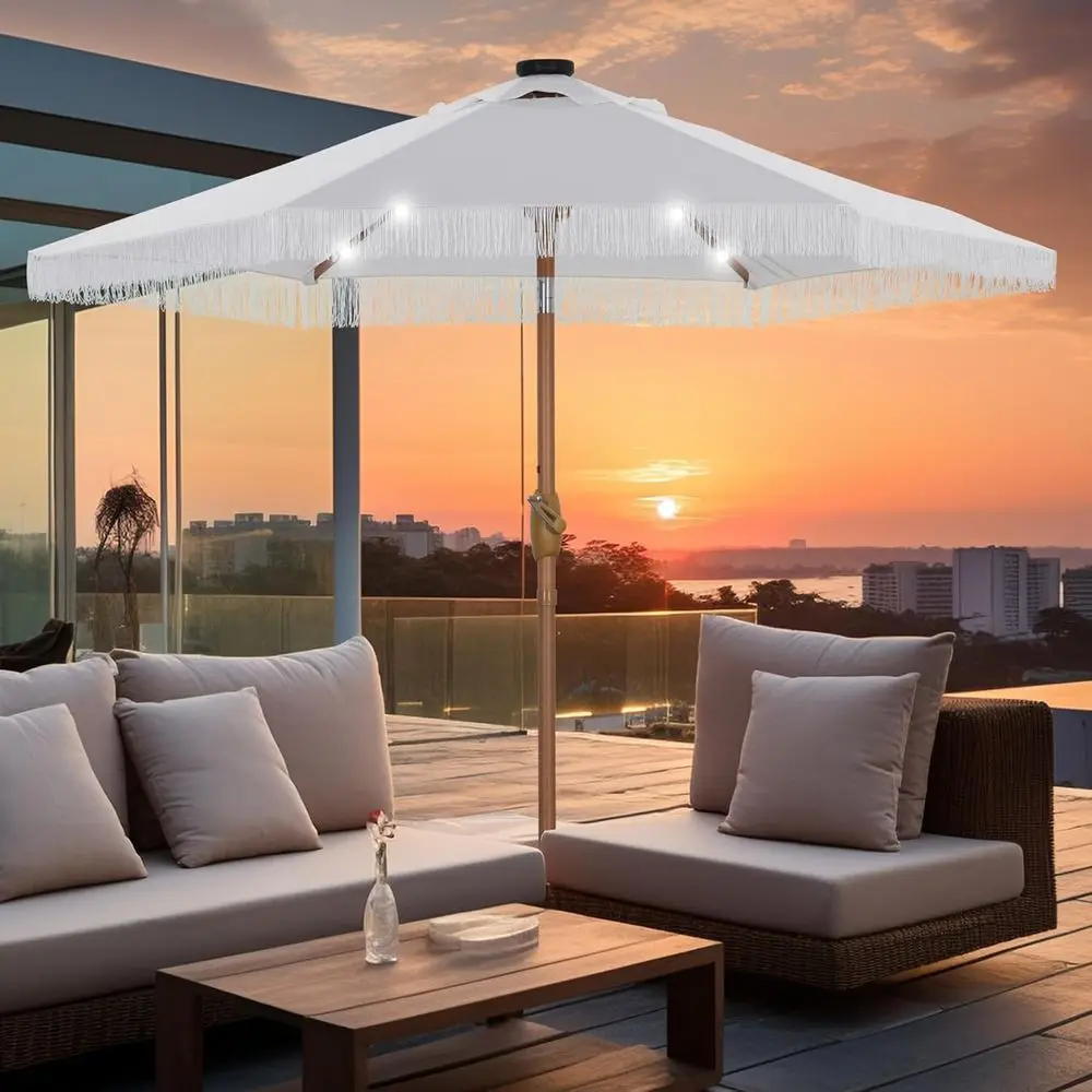 

Patio Umbrella with Optional Light and Base, Outdoor Market Umbrella in 4 Sizes, Crank or Garden Style for Lawn, Deck, Backyard,