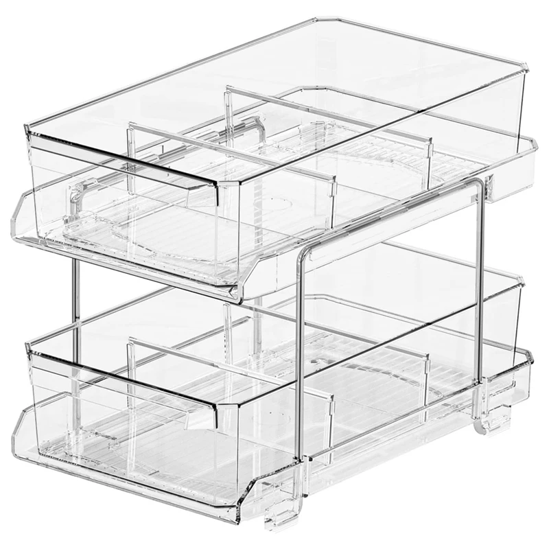 Multi-Purpose Storage Container Slide-Out Clear Storage Container With Dividers For Bathroom And Kitchen Counter