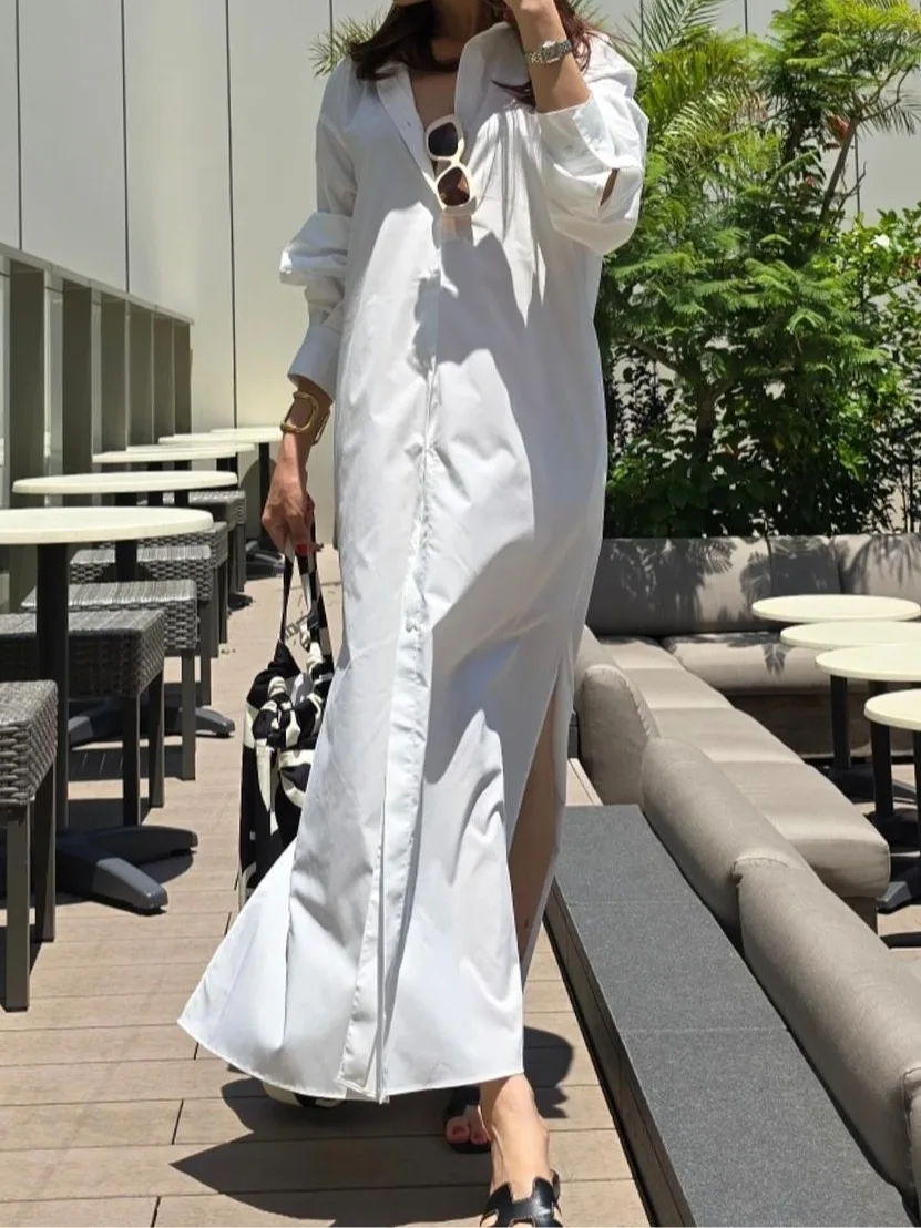 Chic début d'automne âge-défense irt-sle ample Long Sve Dr femmes bouton unique conception asymétrique vêtements de trajet