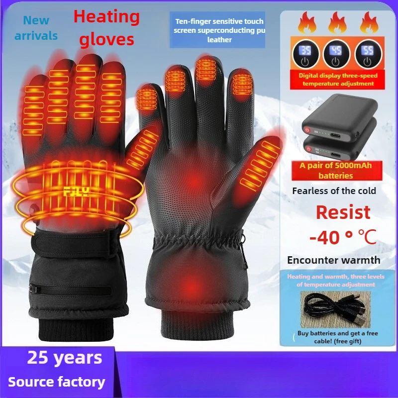 

2025 Smart Heated Ski Gloves USB Recharge 3-Heat Carbon Fiber Waterproof Touchscreen LED Digital Temp Winter Snowboard Cycling8