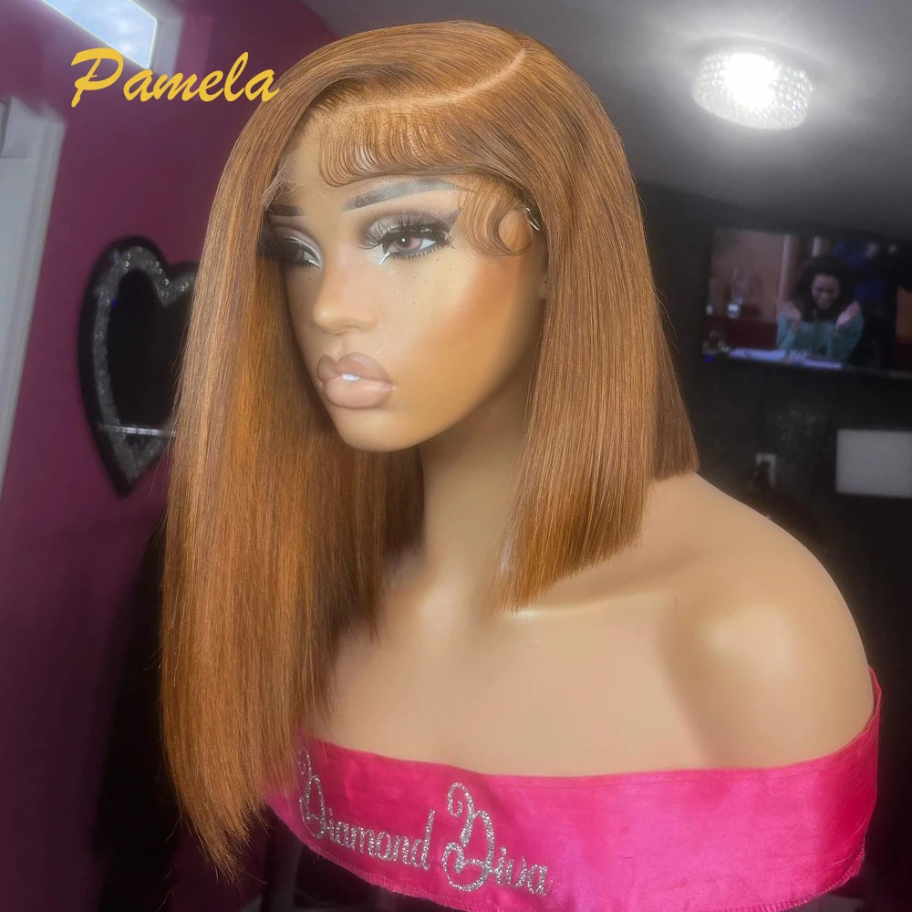 

Honey Blonde Straight Bob Glueless Wigs Human Hair Pre plucked Ready To Wear 250% Density 13x4 HD Transparent Lace Frontal Wigs