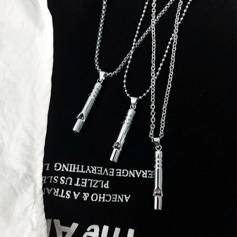 Fashion Stainless Silver Color Whistle Pendant Necklace For Unisex Practical Collar Chain Jewelry Accessories Casual Party Gift