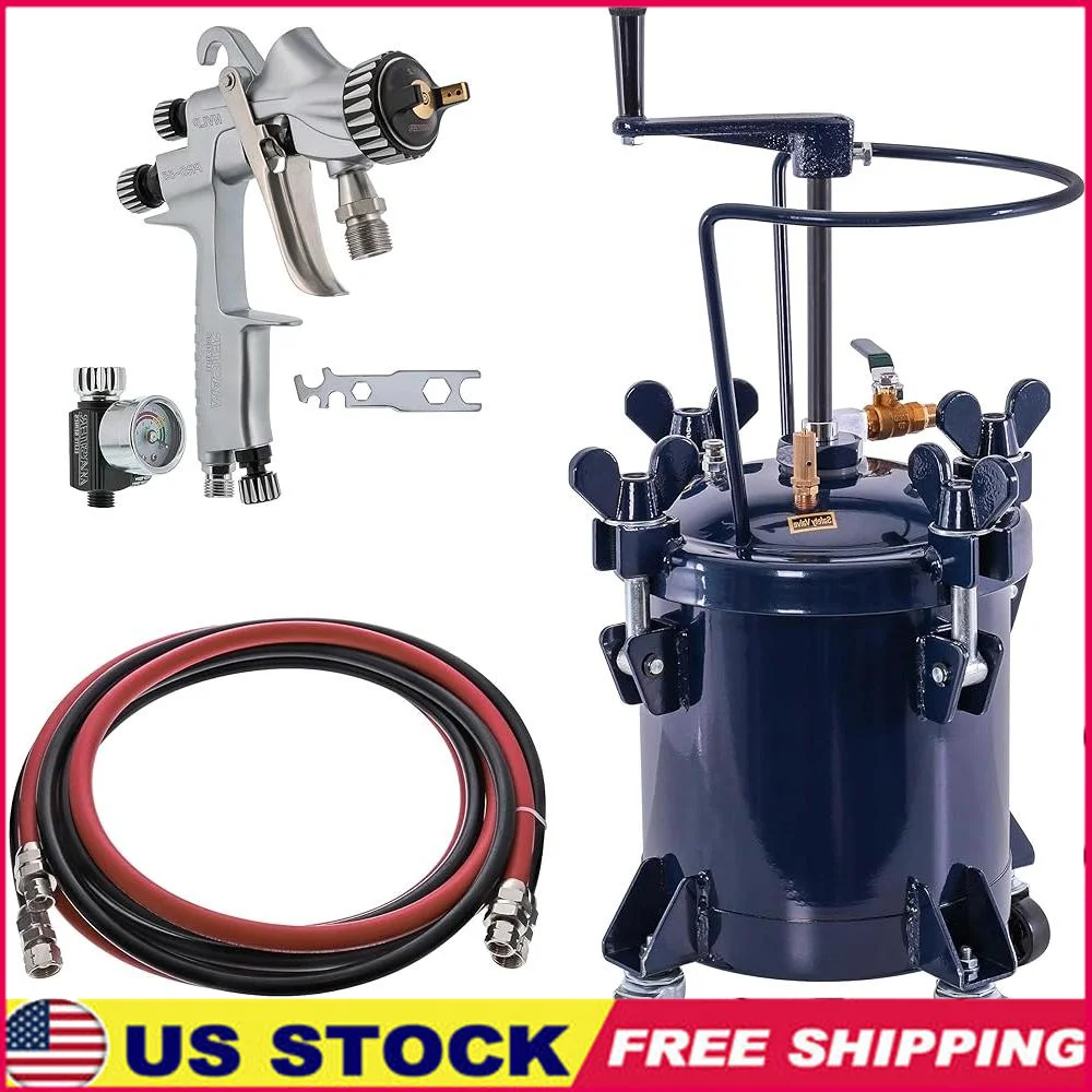 2.5 Gallon Spray Paint Pressure Pot Tank with High-Performance HVLP Gun Manual Mixing Agitator Painting Applications