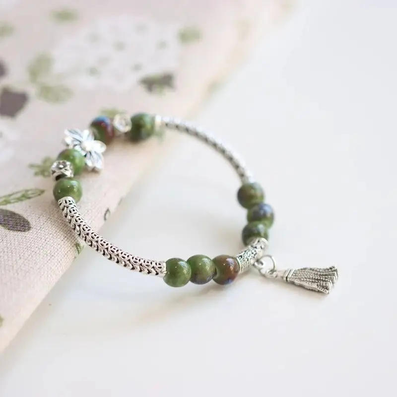 

High Value Ethnic Style New Chinese Style Jingdezhen Ceramic Bracelet Ancient Style Art Lucky Daily Wear Retro Examination Pray