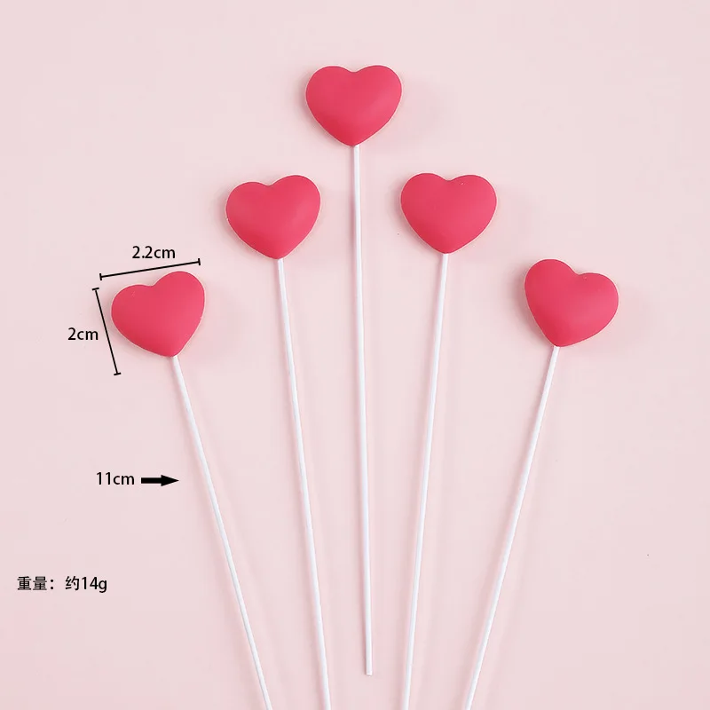 5pcs Cake Decorations Plastic Red Pink Heart Happy Birthday Cake Topper for Happy Valentine`s Day Dessert Cupcake Decor Toppers