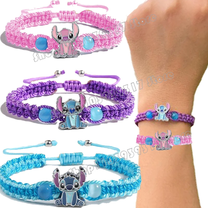 2024 New Disney Stitch bracciale ragazze Anime Cartoon Fashion Cute corda intrecciata regolabile gioielli creativi donne regali di natale