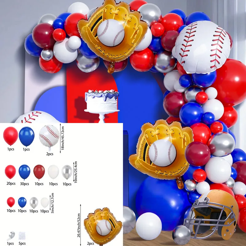 132PCS Baseball-themed Balloon Garland Arch Kit Birthday Baseball Player Party Champion Anniversary Party Decorations
