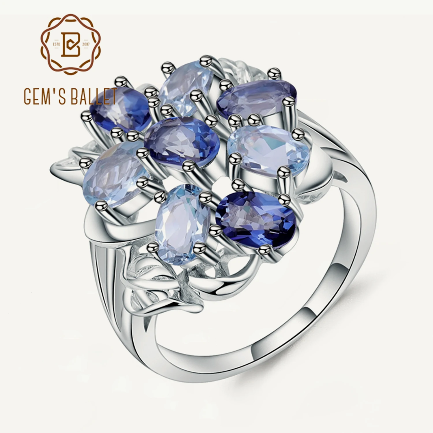 

Gem's Ballet Multicolor Natural Sky Blue Topaz Mystic Quartz Finger Ring 100% 925 Sterling Silver Rings For Women Fine Jewelry