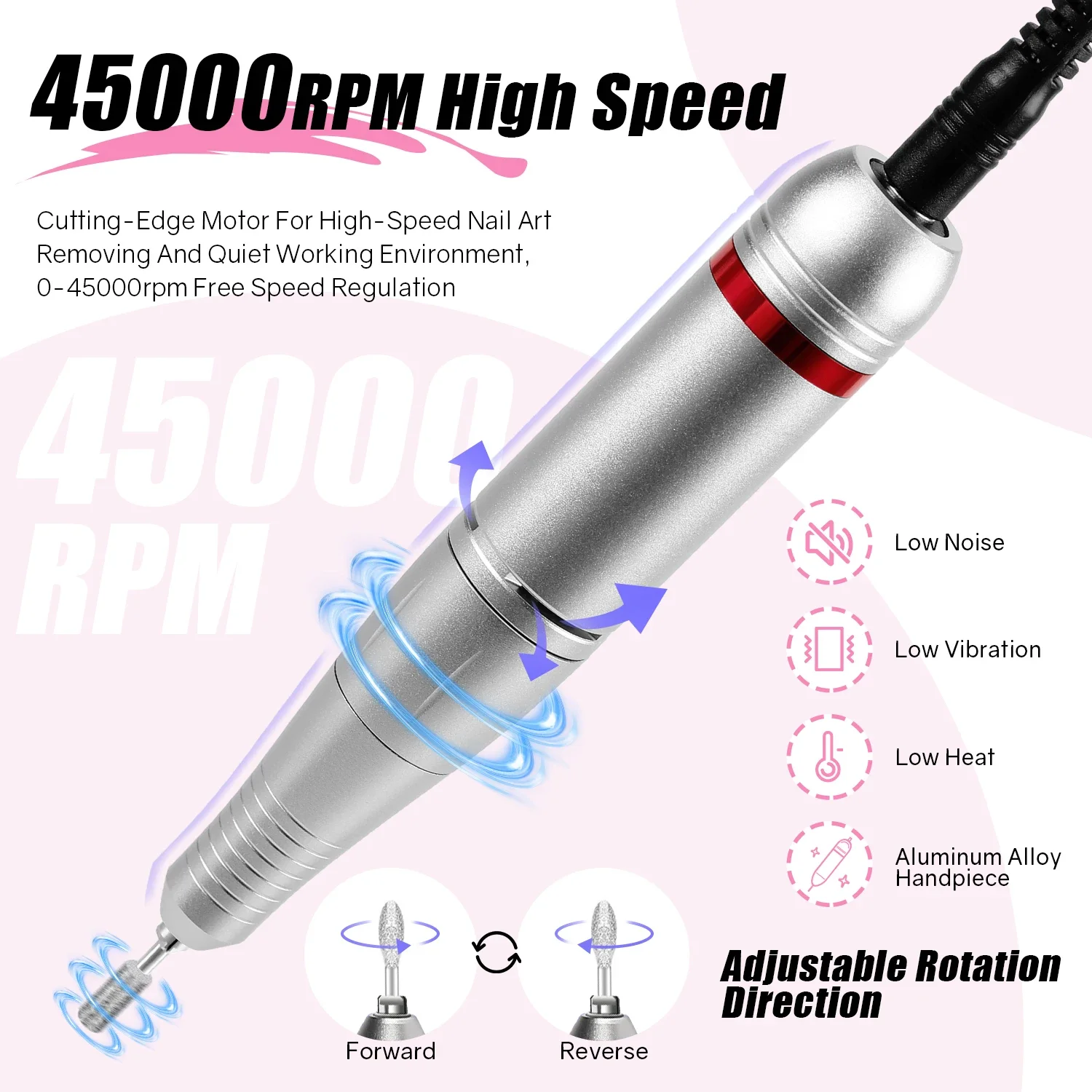 45000 Rpm Elektrische Nagelboormachine Voor Nagels Elektrische Vijl Hd Display Metalen Manicure Pen Professionele Nagel Draaibank Schuurmachine