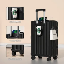 Boarding Box Travel Suitcase Large Capacity Trolley Case Student Rolling Luggage Multifunctional Trunk Cup Holder USB Charging