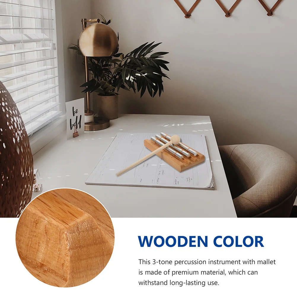 

2pcs Wooden Musical Chime Mallet Percussion Instrument Educational Wind Bell Tabletop Chimes 3-Tone Hand Bell