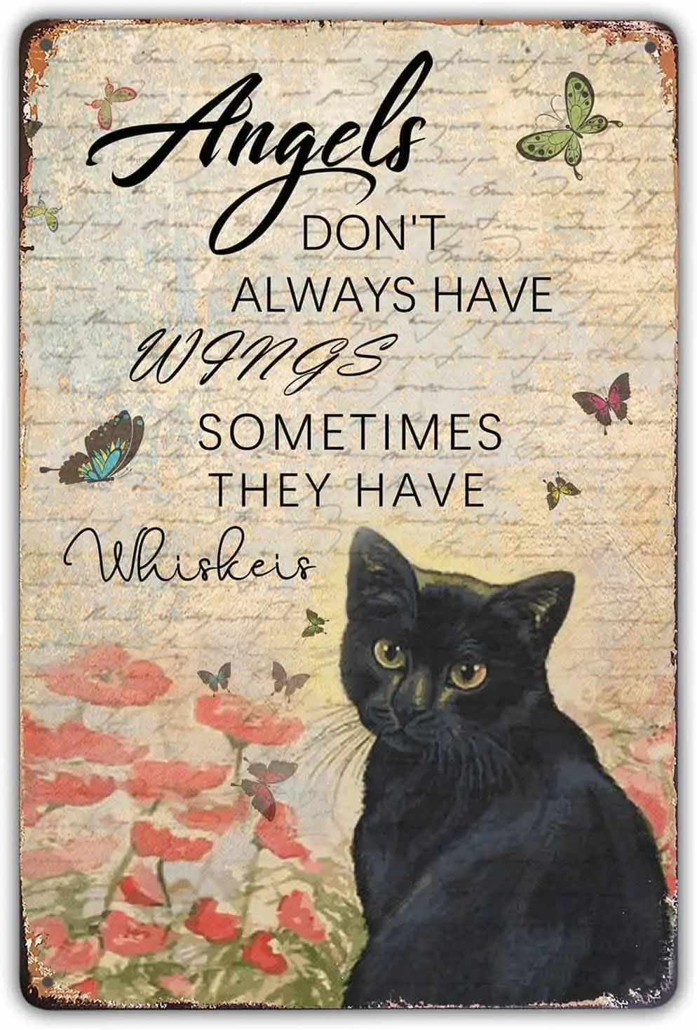 Black Cat Sign Vintage Metal Tin Signs Angels Don't Always Have Wings Sometimes They Have Whiskers Funny Tin Signs Man Cave 