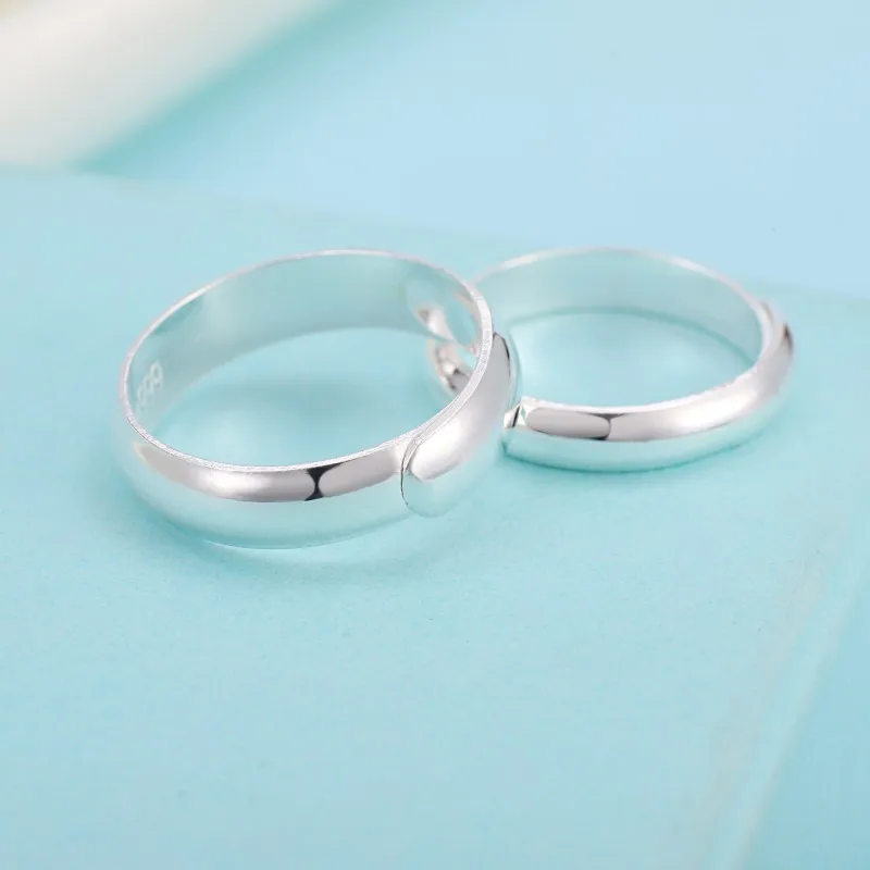 1pcs Authentic 999 Pure Silver Ring Lover Pair Rings Men Women Simple Smooth Surface Index Finger Tail Ring Birthday Gift