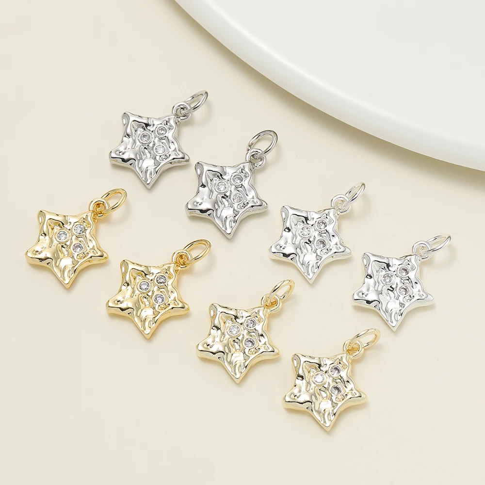 1Pcs 14/18K Gold Color Plated Metal Copper Star Shape Pendants with Zircon for Necklace Jewelry Making Supplies Accessories