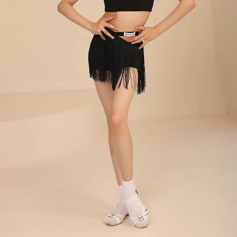 New Latin Dance Tassel Skirt Girls Dancer Training Half Body Skirt Exposed Waist Tassel Shorts Kid's Line Dance Costume VBH583