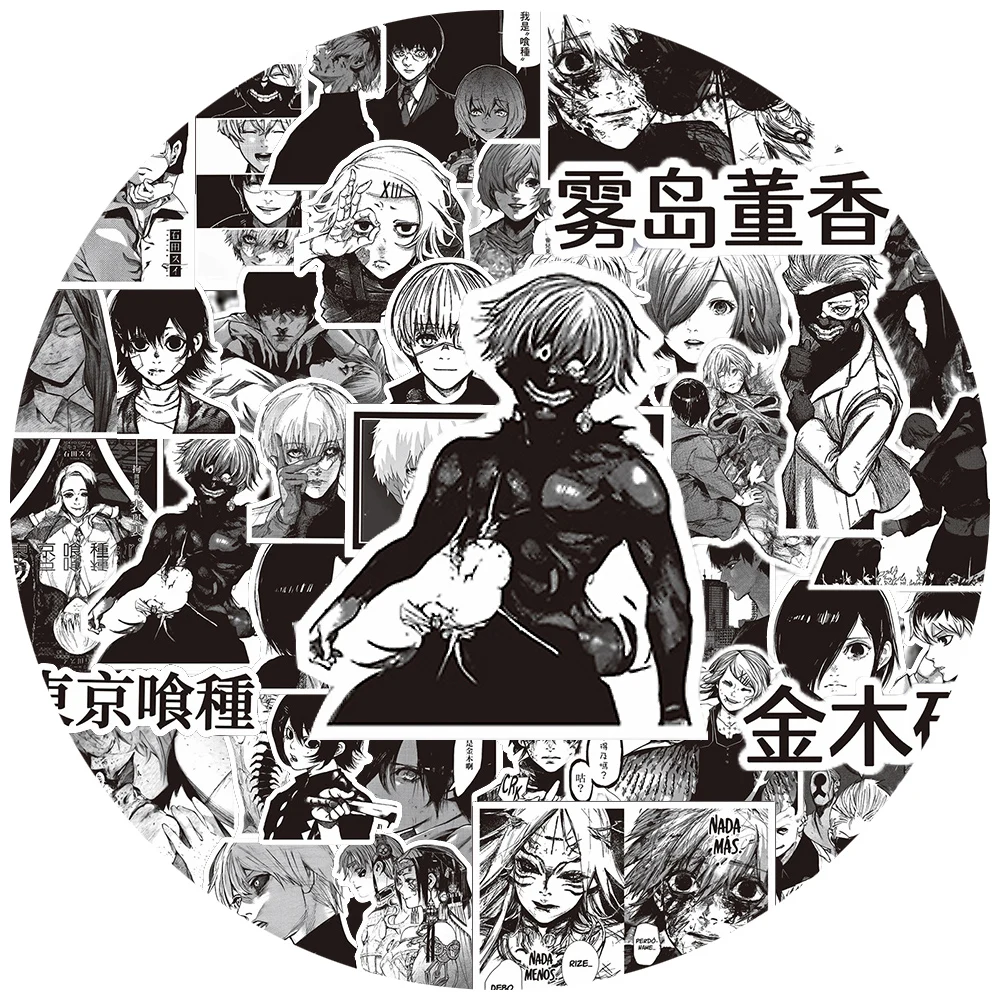 

10/30/70pcs Black White Tokyo Ghoul Anime Stickers Classic Cool Manga Sticker DIY Suitcase Helmet Laptop Cartoon Graffiti Decals