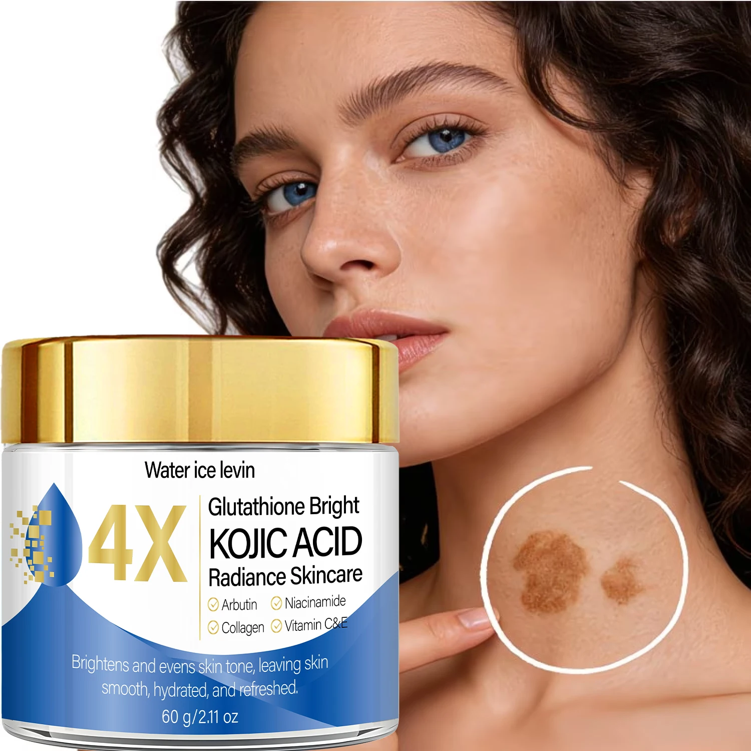 Water ice levin Crema Facial con Glutatión Ácido Kójico Iluminadora Uniforma el Tono con Arbutina Niacinamida Colágeno Vitamina C Retinol 60g