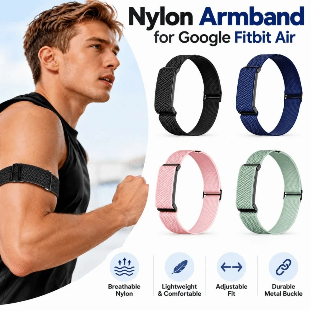 New Nylon Armband Soft Elastic Bicep Band Adjustable Breathable Replacement Strap for Google Fitbit Air Fitness Tracker