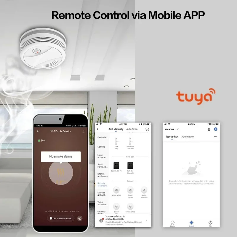 Tuya-Smoke Alarm Detector, Smart App, Push, WiFi, Combate a Incêndio, Proteção de Segurança